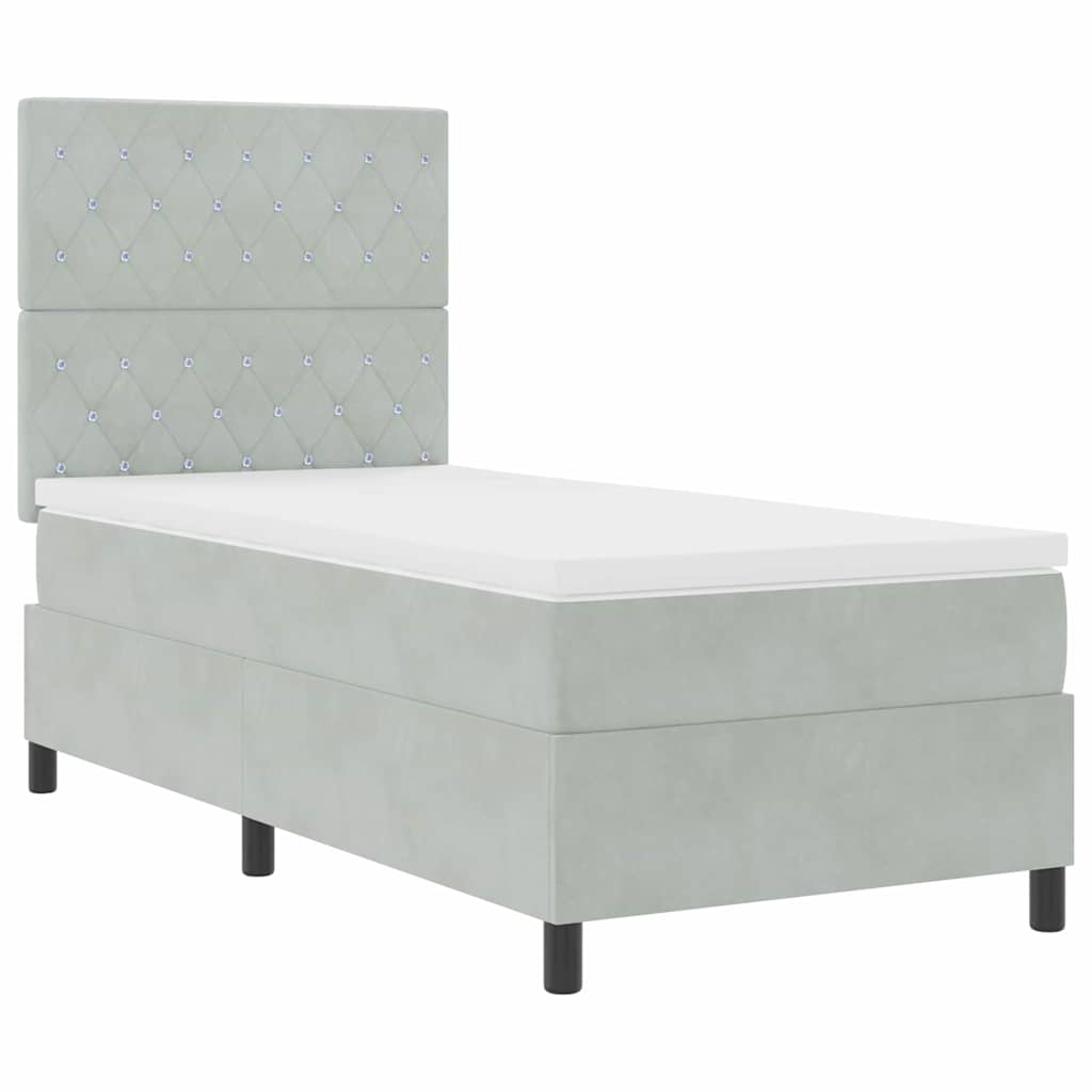 Box Spring Seng Med Madras Lysegrå 90 X 200 Cm Fløjl - Billede 7