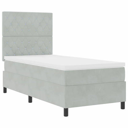Box Spring Seng Med Madras Lysegrå 90 X 200 Cm Fløjl - Billede 7