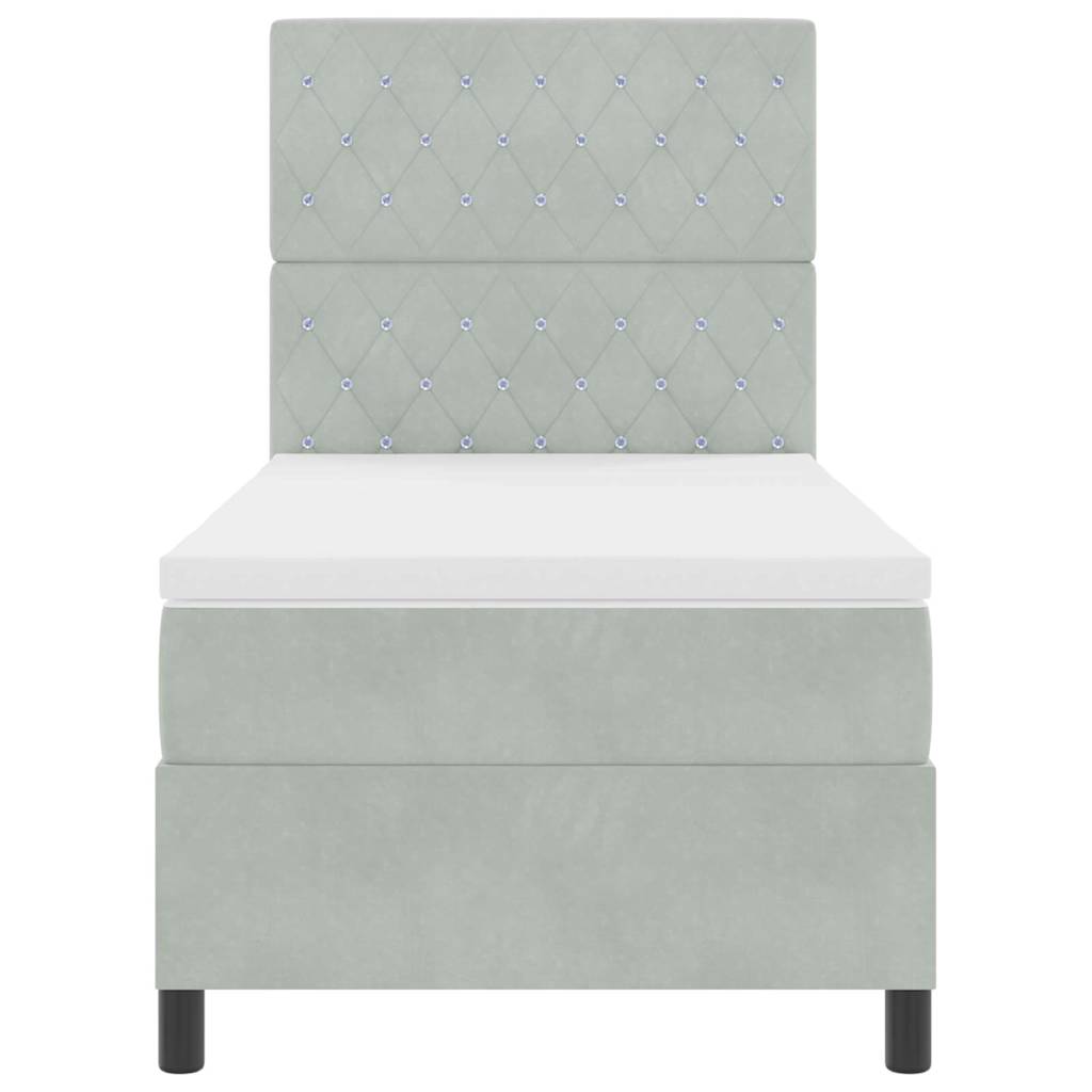 Box Spring Seng Med Madras Lysegrå 90 X 200 Cm Fløjl - Billede 9