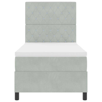 Box Spring Seng Med Madras Lysegrå 90 X 200 Cm Fløjl - Billede 9