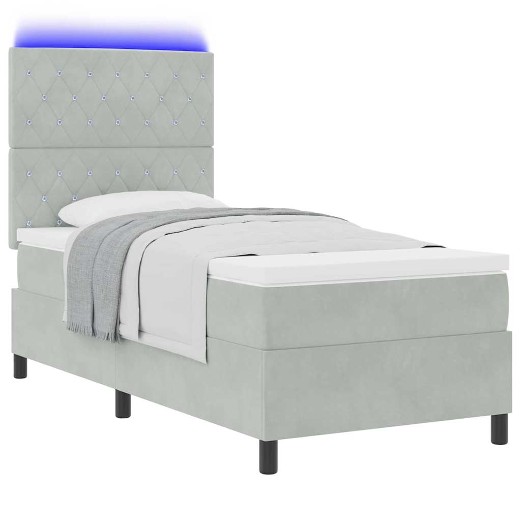 Box Spring Seng Med Madras Lysegrå 90 X 200 Cm Fløjl - Billede 3