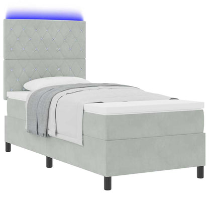 Box Spring Seng Med Madras Lysegrå 90 X 200 Cm Fløjl - Billede 3