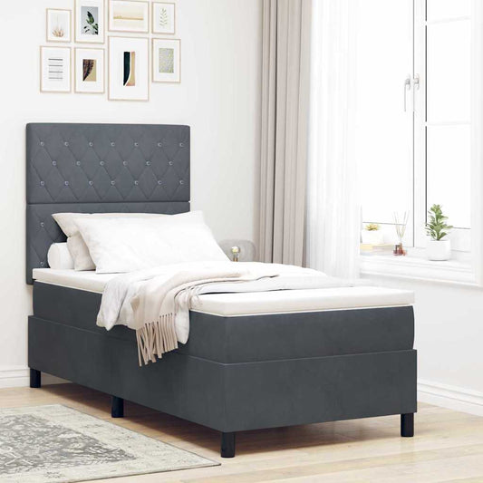 Box Spring Seng Med Madras Mørkegrå 90 X 200 Cm Fløjl - Hovedbillede