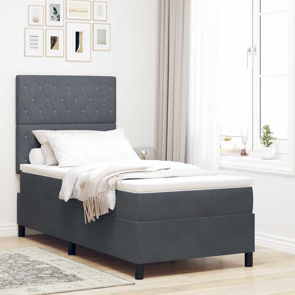 Box Spring Seng Med Madras Mørkegrå 100 X 200 Cm Fløjl - Hovedbillede
