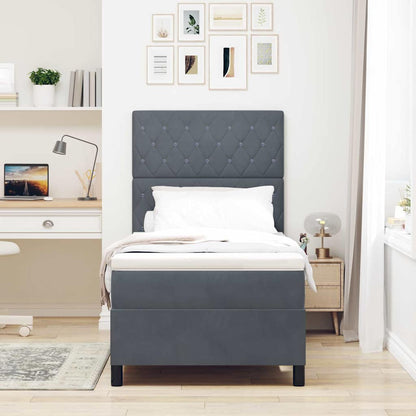 Box Spring Seng Med Madras Mørkegrå 100 X 200 Cm Fløjl - Billede 4