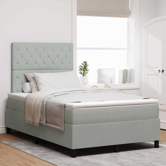 Box Spring Seng Med Madras Lysegrå 120 X 190 Cm Fløjl - Hovedbillede