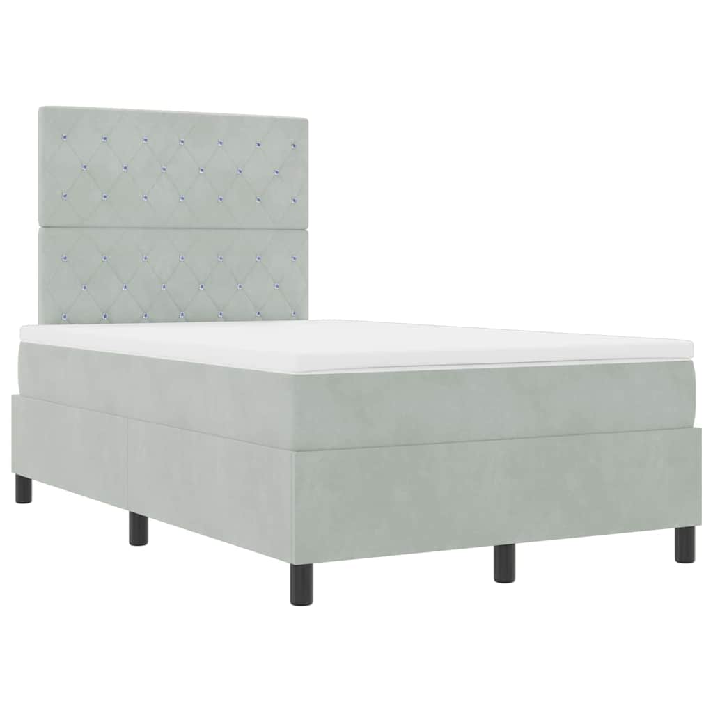 Box Spring Seng Med Madras Lysegrå 120 X 190 Cm Fløjl - Billede 7