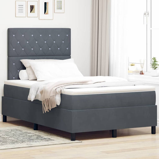 Box Spring Seng Med Madras Mørkegrå 120 X 190 Cm Fløjl - Hovedbillede