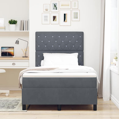 Box Spring Seng Med Madras Mørkegrå 120 X 200 Cm Fløjl - Billede 5