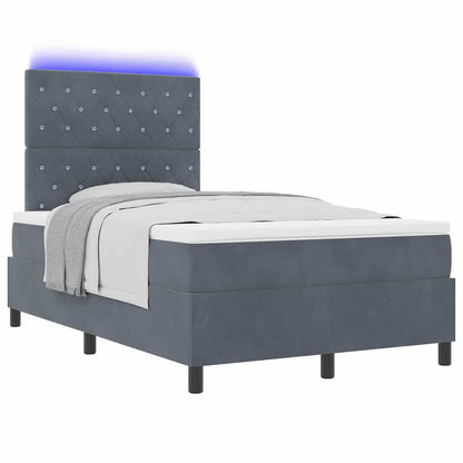 Box Spring Seng Med Madras Mørkegrå 120 X 200 Cm Fløjl - Billede 3