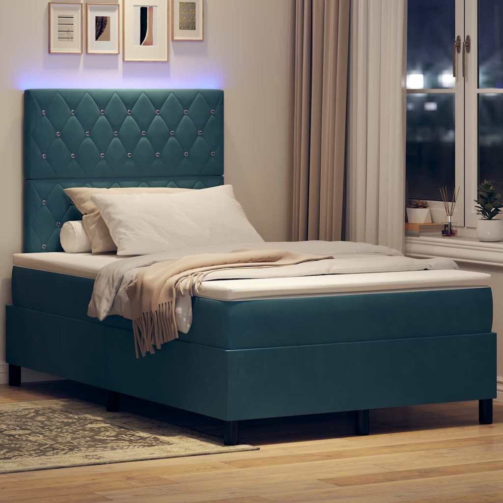 Box Spring Seng Med Madras Mørkeblå 120 X 200 Cm Fløjl - Billede 6