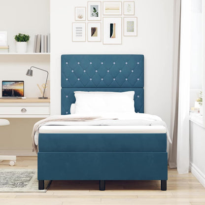 Box Spring Seng Med Madras Mørkeblå 120 X 200 Cm Fløjl - Billede 5