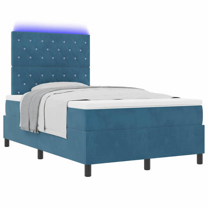 Box Spring Seng Med Madras Mørkeblå 120 X 200 Cm Fløjl - Billede 3