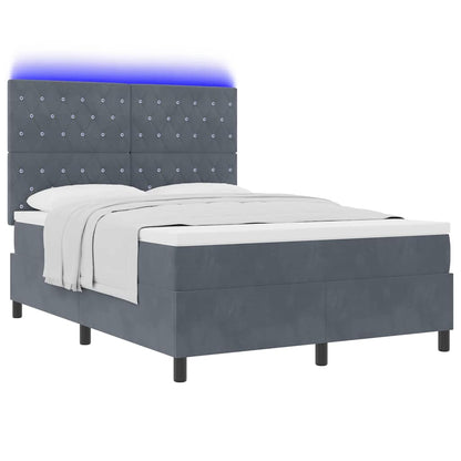 Box Spring Seng Med Madras Mørkegrå 140 X 200 Cm Fløjl - Billede 3