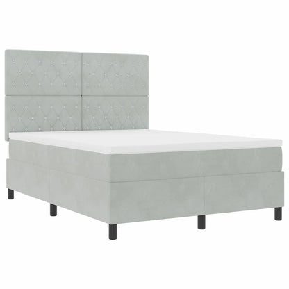 Box Spring Seng Med Madras Lysegrå 160 X 200 Cm Fløjl - Billede 2