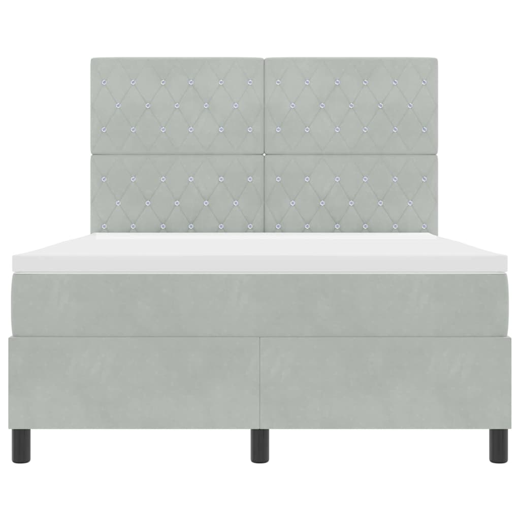 Box Spring Seng Med Madras Lysegrå 160 X 200 Cm Fløjl - Billede 9