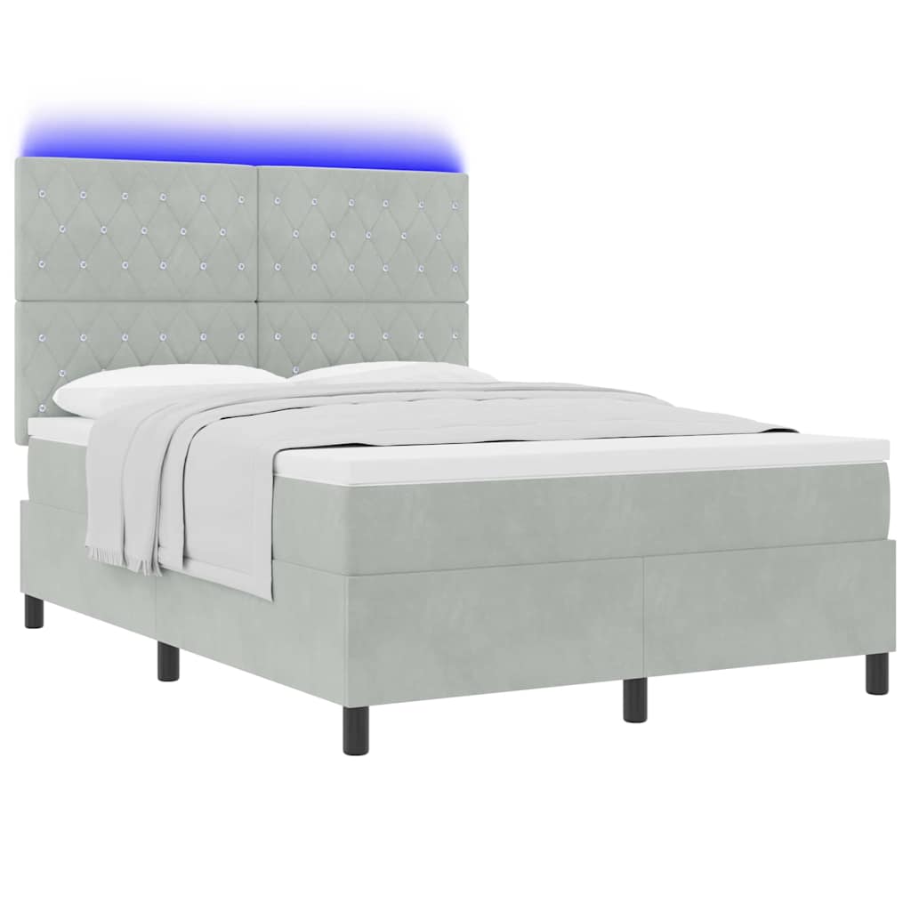 Box Spring Seng Med Madras Lysegrå 160 X 200 Cm Fløjl - Billede 3