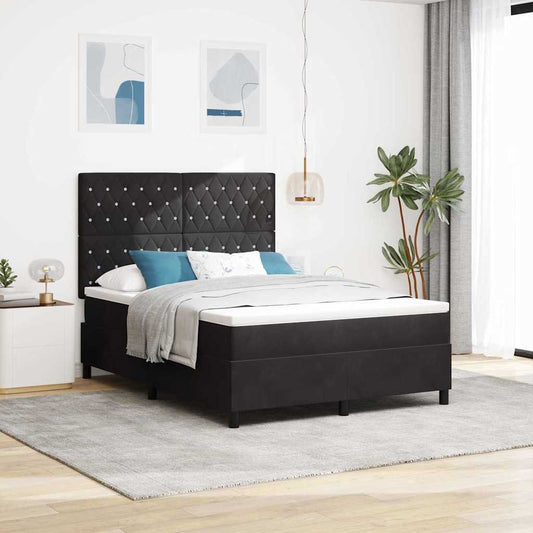 Box Spring Seng Med Madras Sort 160 X 200 Cm Fløjl - Hovedbillede