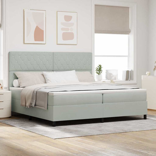 Box Spring Seng Med Madras Lysegrå 200 X 200 Cm Fløjl - Hovedbillede