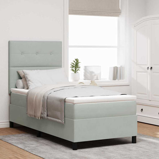Box Spring Seng Med Madras Lysegrå 80 X 200 Cm Fløjl - Hovedbillede