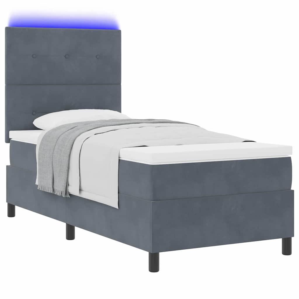 Box Spring Seng Med Madras Mørkegrå 80 X 200 Cm Fløjl - Billede 3