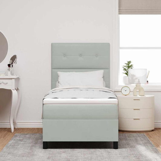 Box Spring Seng Med Madras Lysegrå 100 X 200 Cm Fløjl - Hovedbillede