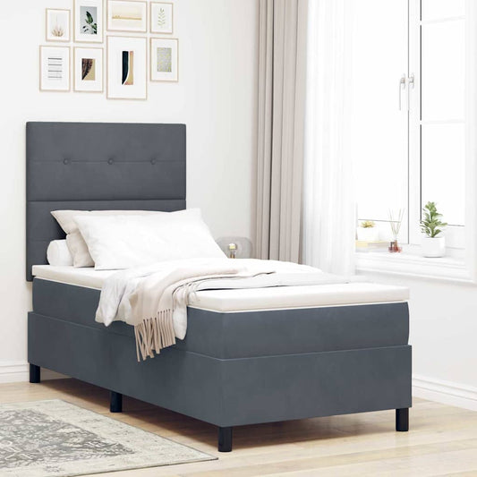 Box Spring Seng Med Madras Mørkegrå 100 X 200 Cm Fløjl - Hovedbillede