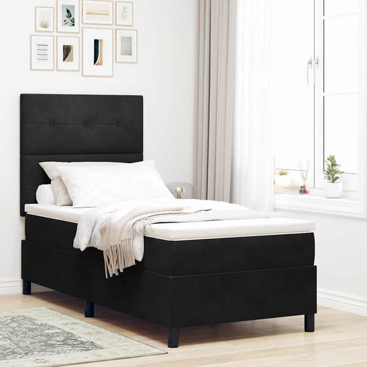 Box Spring Seng Med Madras Sort 100 X 200 Cm Fløjl - Hovedbillede