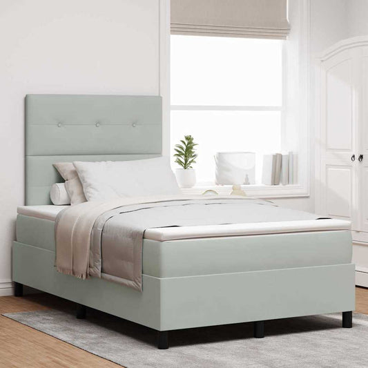 Box Spring Seng Med Madras Lysegrå 120 X 200 Cm Fløjl - Hovedbillede