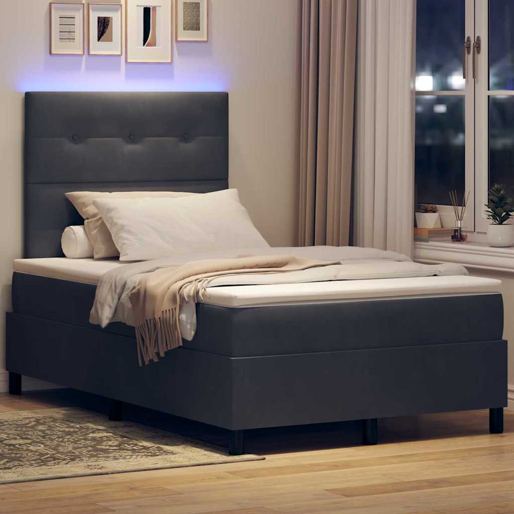 Box Spring Seng Med Madras Mørkegrå 120 X 200 Cm Fløjl - Billede 6