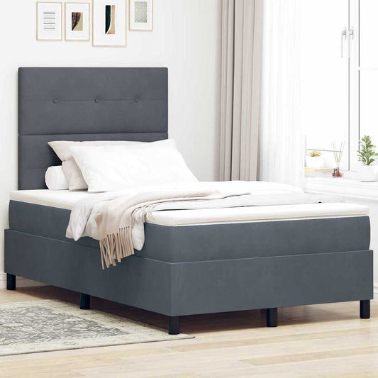 Box Spring Seng Med Madras Mørkegrå 120 X 200 Cm Fløjl - Hovedbillede