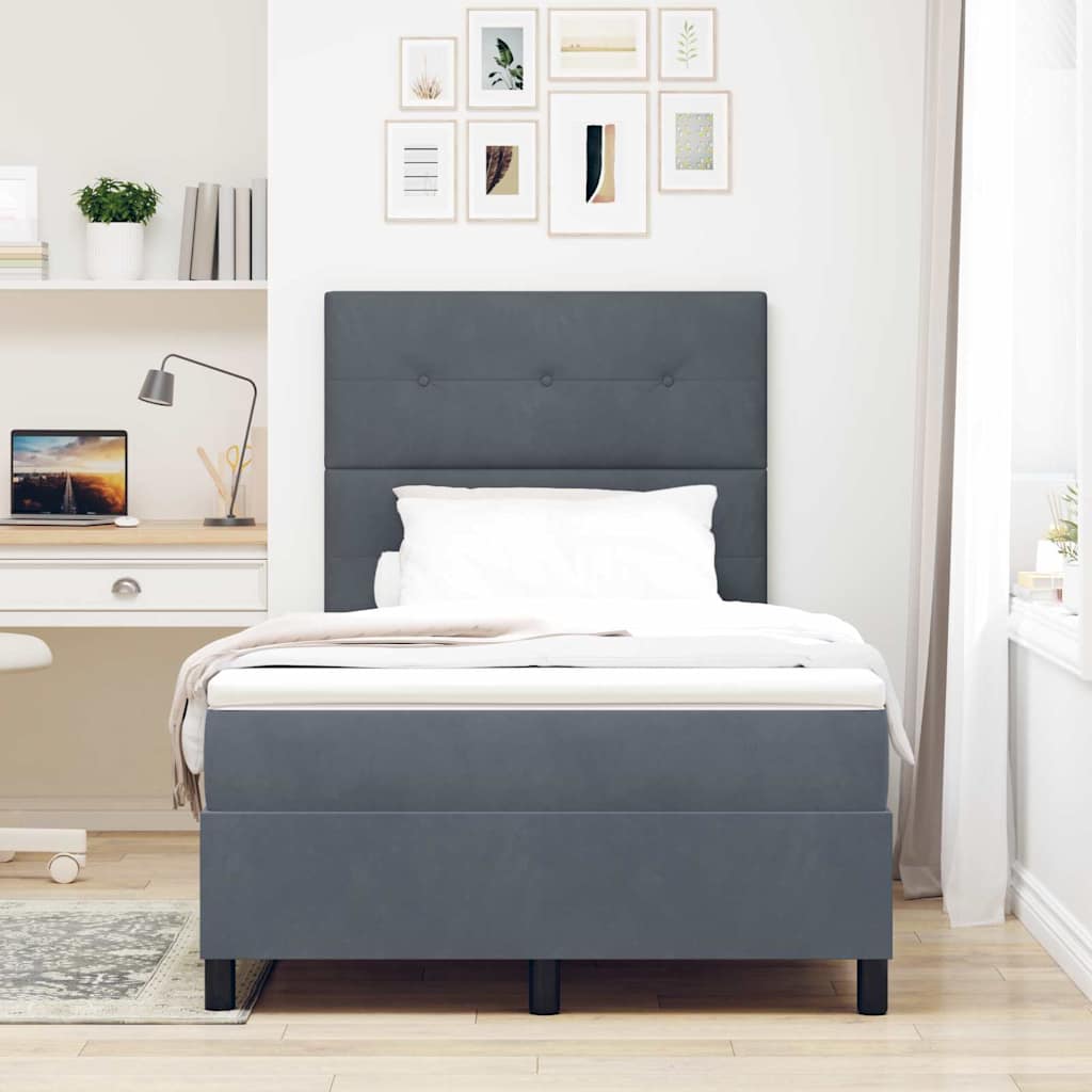 Box Spring Seng Med Madras Mørkegrå 120 X 200 Cm Fløjl - Billede 5