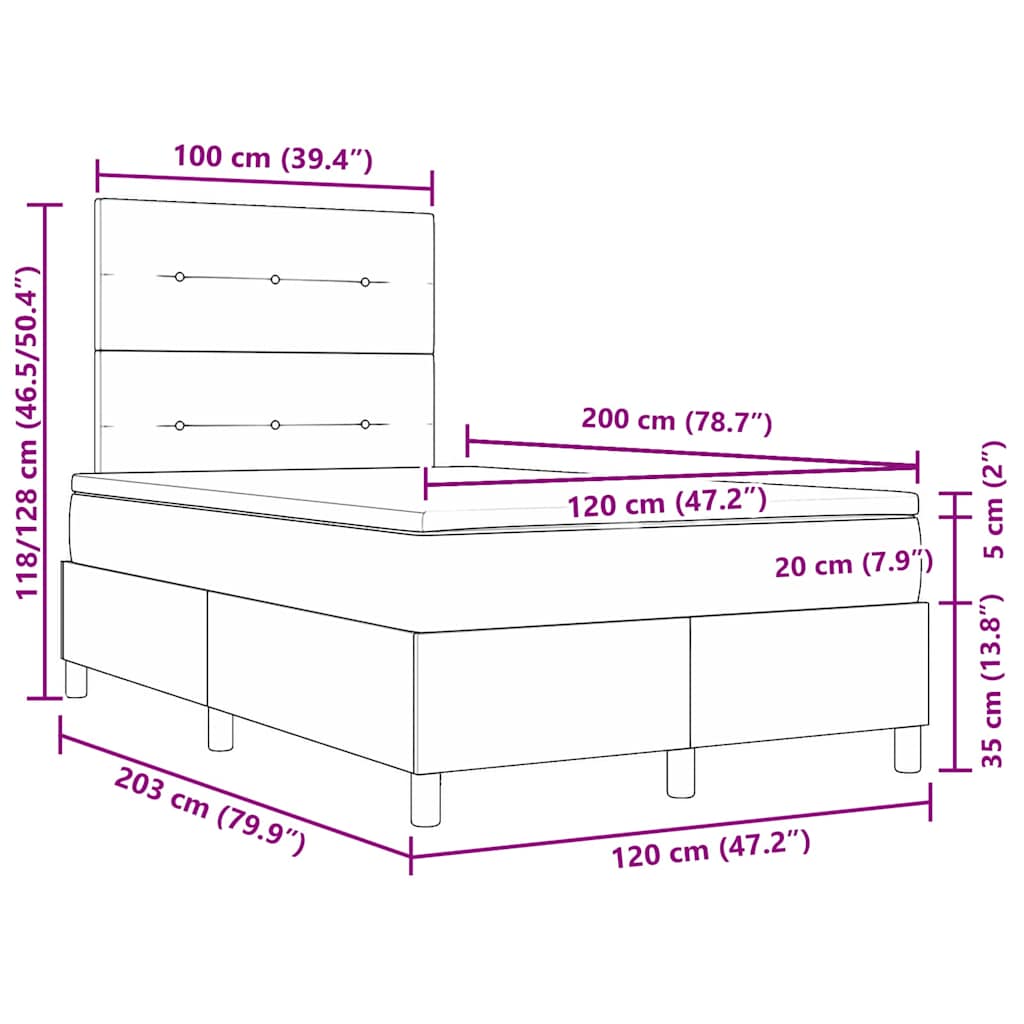 Box Spring Seng Med Madras Mørkegrå 120 X 200 Cm Fløjl - Billede 13