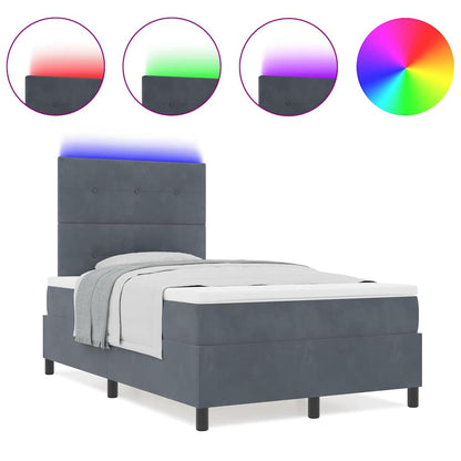 Box Spring Seng Med Madras Mørkegrå 120 X 200 Cm Fløjl - Billede 4