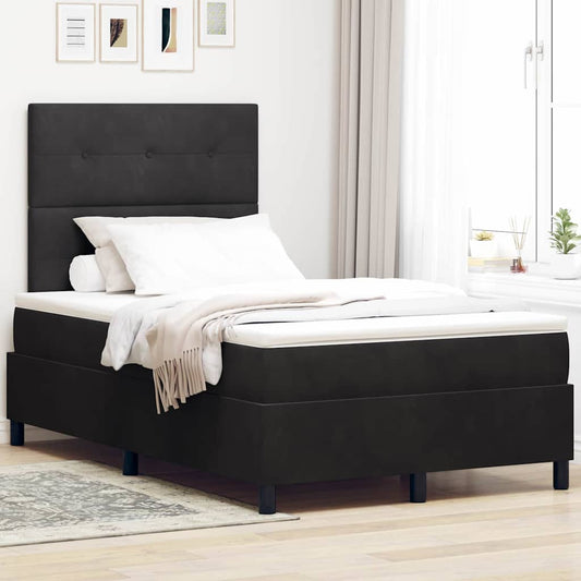 Box Spring Seng Med Madras Sort 120 X 200 Cm Fløjl - Hovedbillede