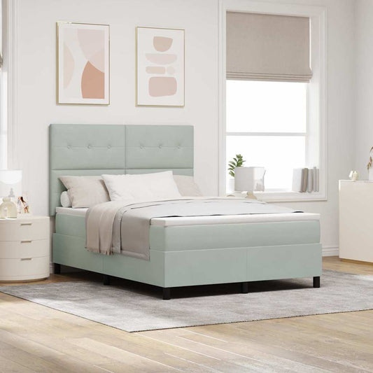 Box Spring Seng Med Madras Lysegrå 160 X 200 Cm Fløjl - Hovedbillede