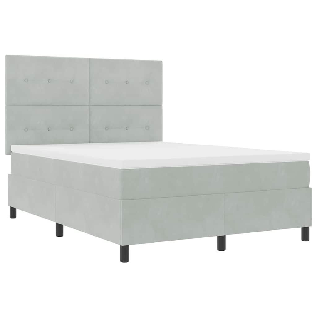 Box Spring Seng Med Madras Lysegrå 160 X 200 Cm Fløjl - Billede 2