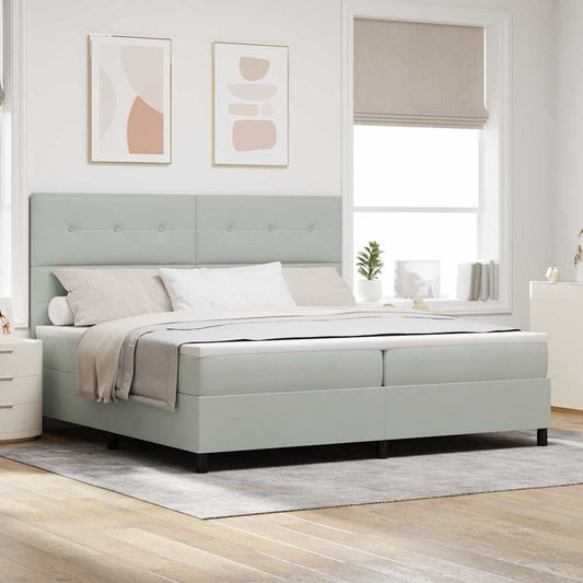 Box Spring Seng Med Madras Lysegrå 200 X 200 Cm Fløjl - Hovedbillede