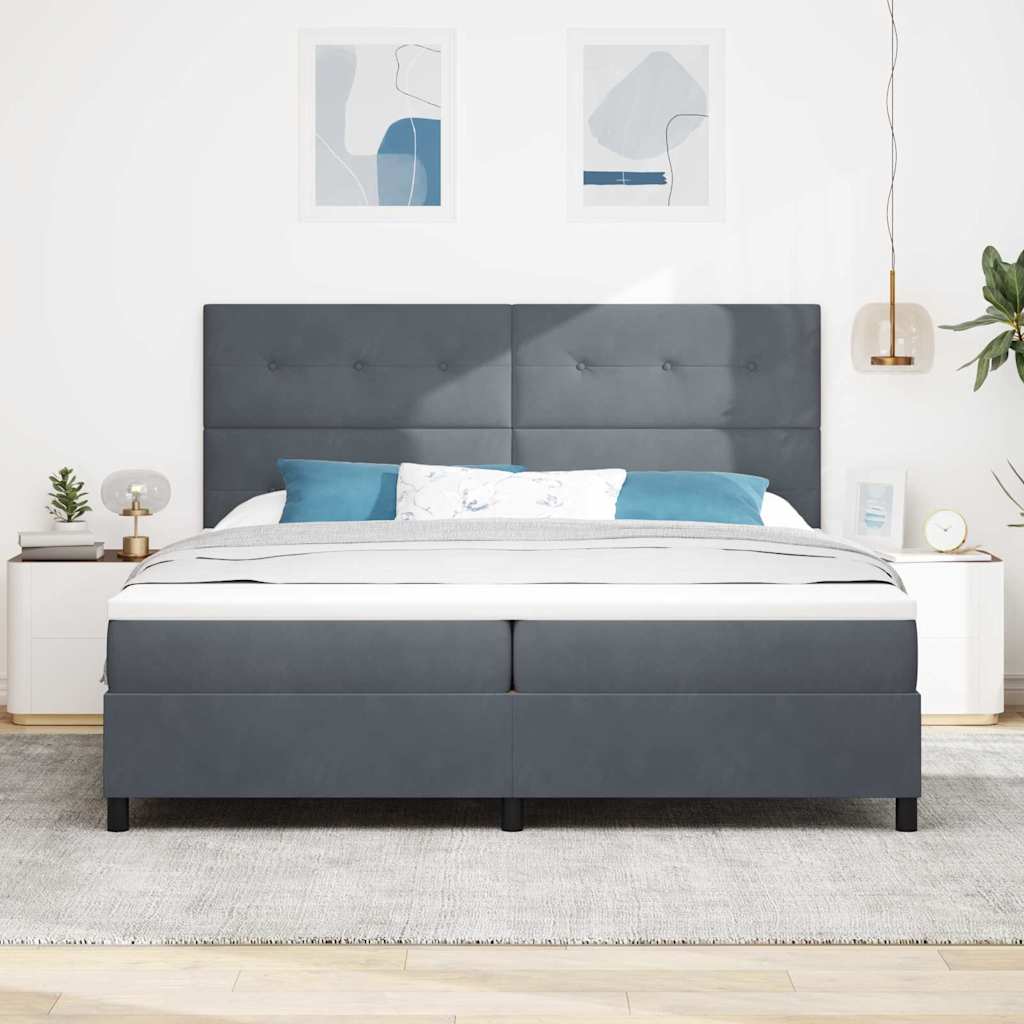 Box Spring Seng Med Madras Mørkegrå 200 X 200 Cm Fløjl - Billede 5