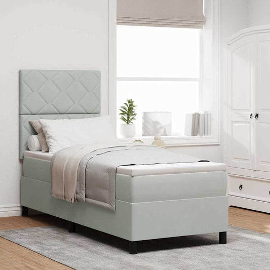 Box Spring Seng Med Madras Lysegrå 80 X 200 Cm Fløjl - Hovedbillede