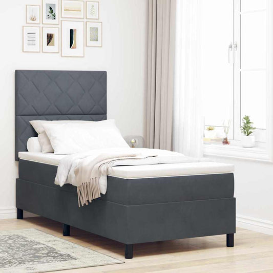 Box Spring Seng Med Madras Mørkegrå 100 X 200 Cm Fløjl - Hovedbillede