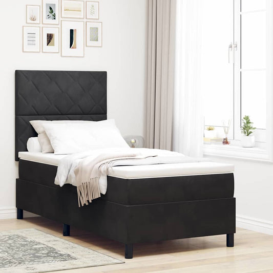 Box Spring Seng Med Madras Sort 100 X 200 Cm Fløjl - Hovedbillede