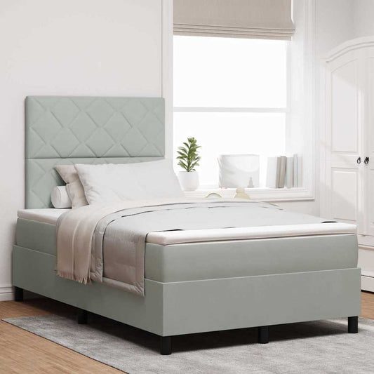 Box Spring Seng Med Madras Lysegrå 120 X 200 Cm Fløjl - Hovedbillede