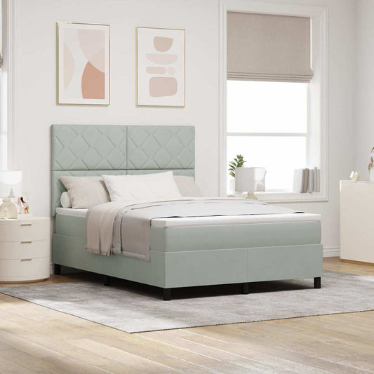 Box Spring Seng Med Madras Lysegrå 140 X 190 Cm Fløjl - Hovedbillede