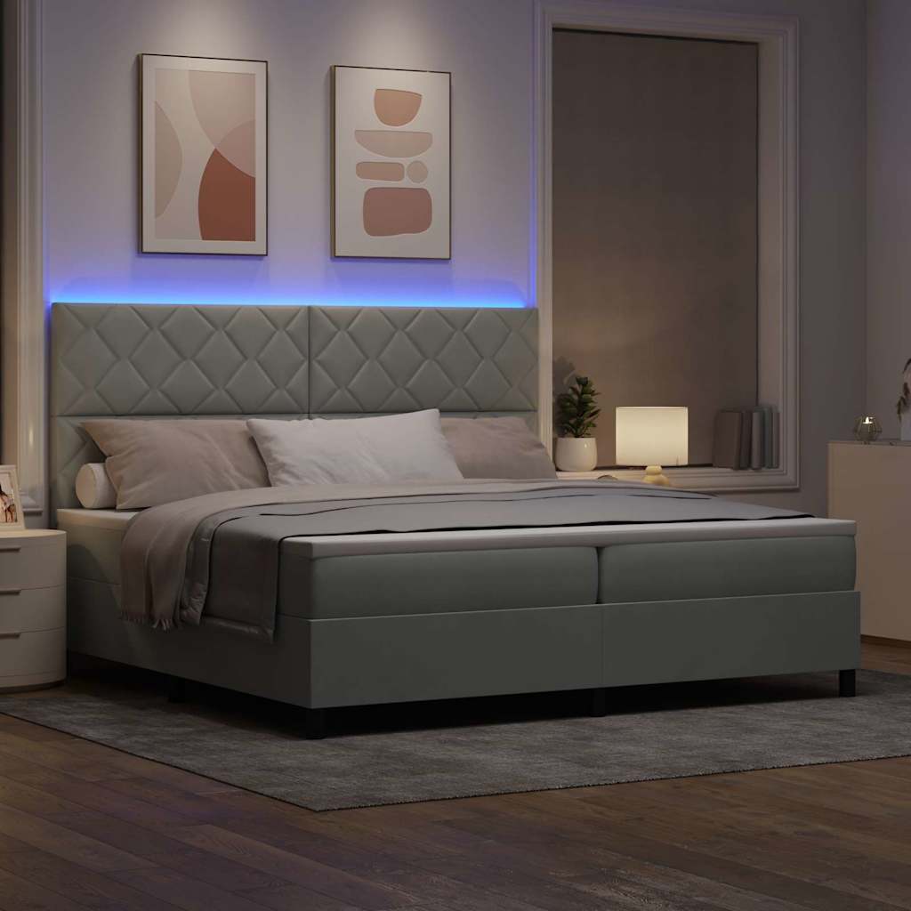 Box Spring Seng Med Madras Lysegrå 200 X 200 Cm Fløjl - Billede 6