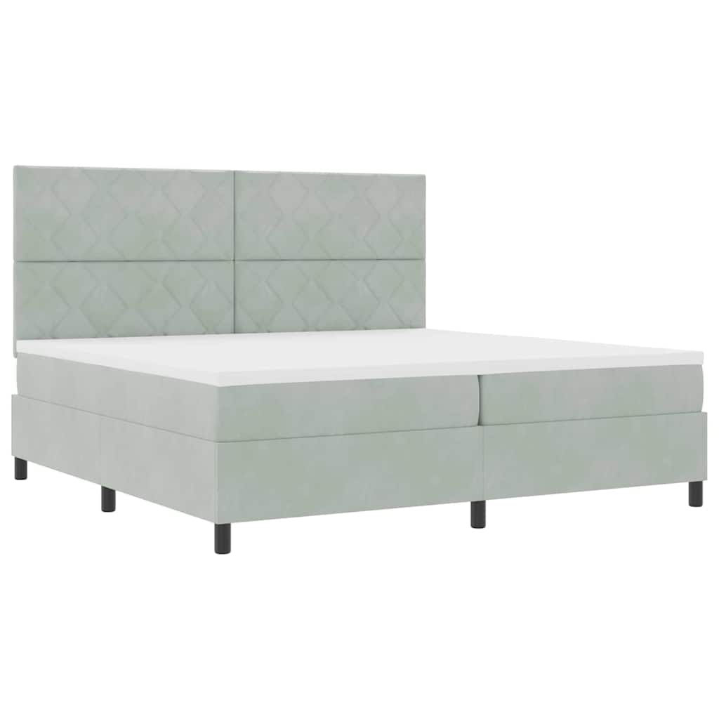 Box Spring Seng Med Madras Lysegrå 200 X 200 Cm Fløjl - Billede 2