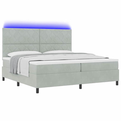 Box Spring Seng Med Madras Lysegrå 200 X 200 Cm Fløjl - Billede 3