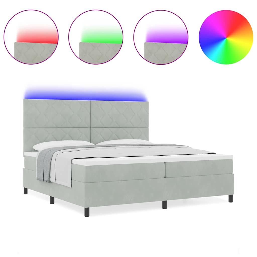 Box Spring Seng Med Madras Lysegrå 200 X 200 Cm Fløjl - Billede 4
