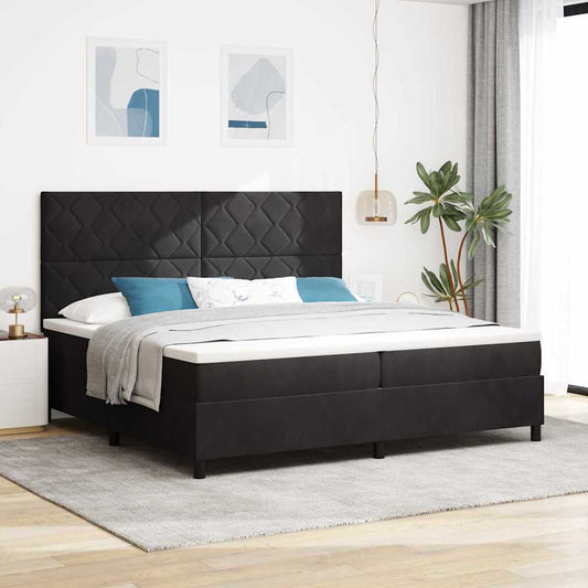 Box Spring Seng Med Madras Sort 200 X 200 Cm Fløjl - Hovedbillede