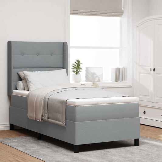 Box Spring Seng Med Madras Lysegrå 100 X 200 Cm Stof - Hovedbillede